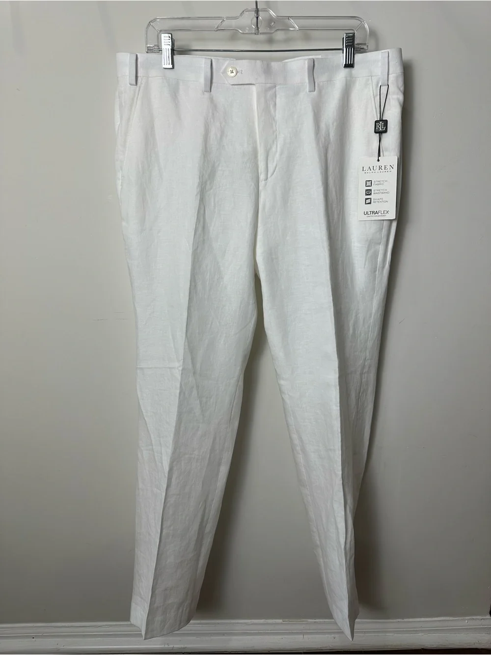 Lauren by Ralph Lauren Edgewood White Men's Linen Pants - 36x29
